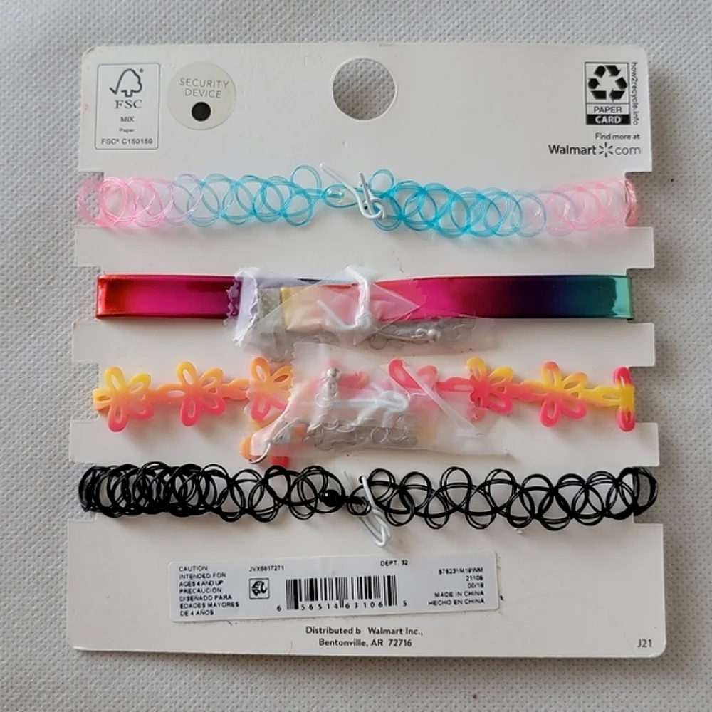 4 Pack Choker Necklace Set Rainbow Flower Crescent Moon